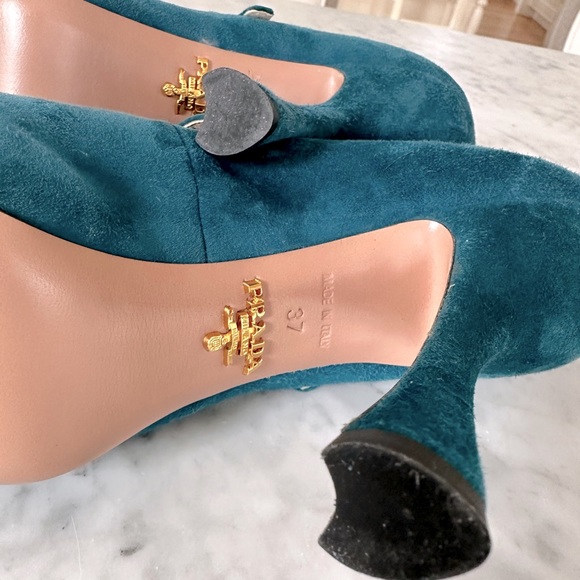 Prada suede teal double strap shoe 37 - Picture 12 of 14